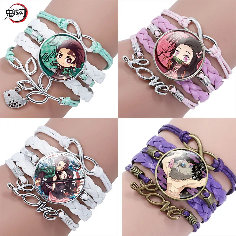 Bracelet Tressé Demon Slayer | Bracelet tressé inspiré de Demon Slayer, représentant les personnages emblématiques de l'anime. Parfait pour les couples et les fans, ce bracelet style Harajuku est un excellent accessoire cosplay ou bijou de tous les jours