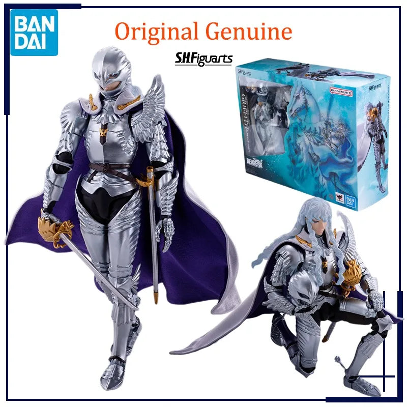 16cm BERSERK Figure | Genuine BANDAI SHF figure of Griffith and his white horse, with interchangeable parts. Ideal for collectors and anime fans. A perfect gift for children and adults