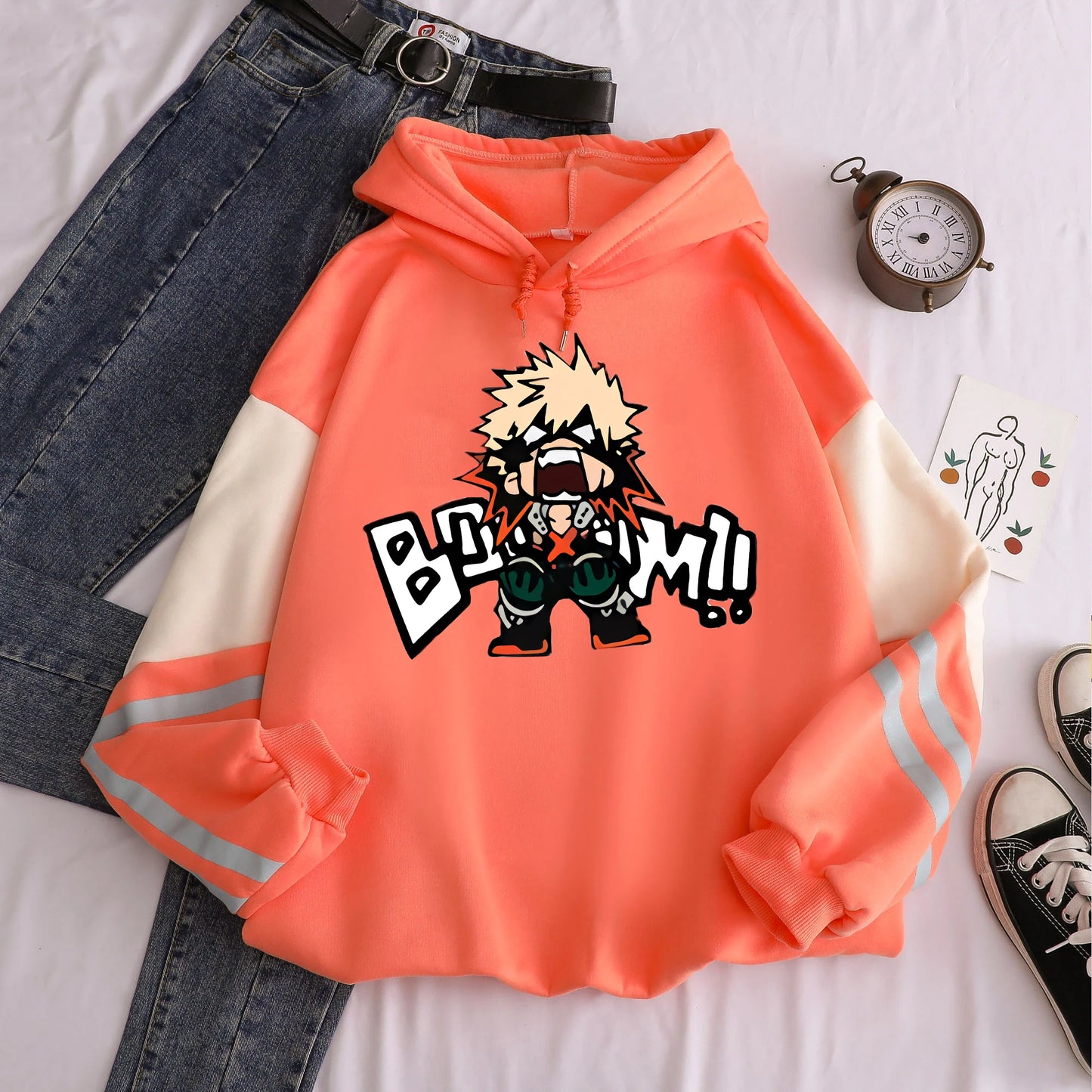 Sweat à Capuche My Hero Academia | Sweat graphique unisexe avec impression Bakugo, style décontracté et oversized. Parfait pour les fans d'anime et le streetwear Harajuku