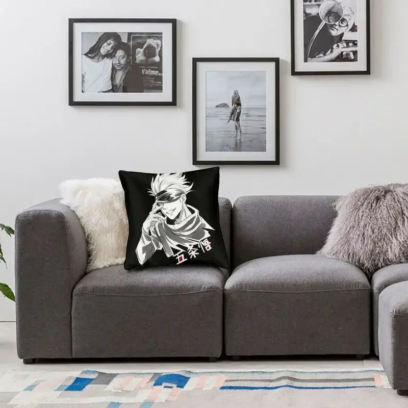 Jujutsu Kaisen Cushion Cover | Gojo Satoru Custom cushion cover with double-sided 3D printing of Gojo Satoru. Ideal for living room decoration, this cover brings a unique touch for anime and manga fans 