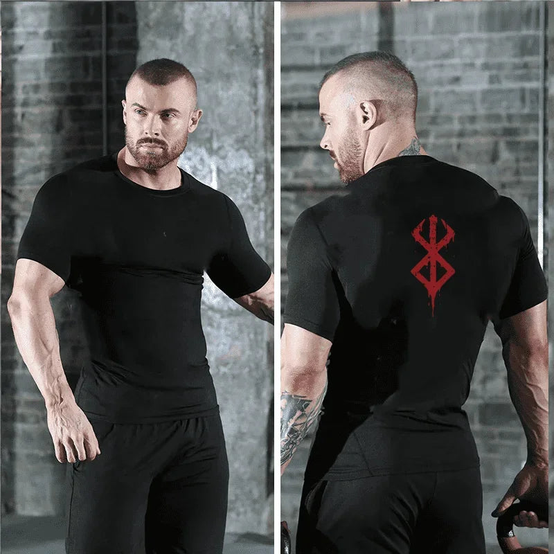 T-shirt de compression Berserk pour homme | Imprimé 3D du symbole de Berserk, maillot respirant à séchage rapide, parfait pour le sport et le fitness