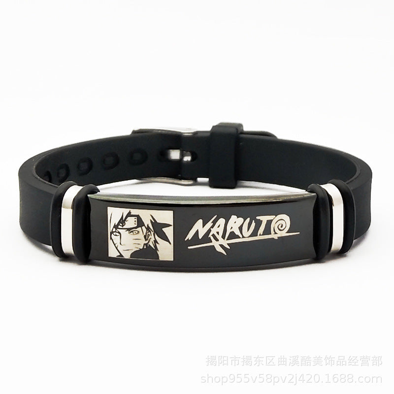 Bracelet en silicone Naruto avec bande en métal gravé : accessoire élégant et personnalisé, parfait pour ajouter une touche unique à votre style