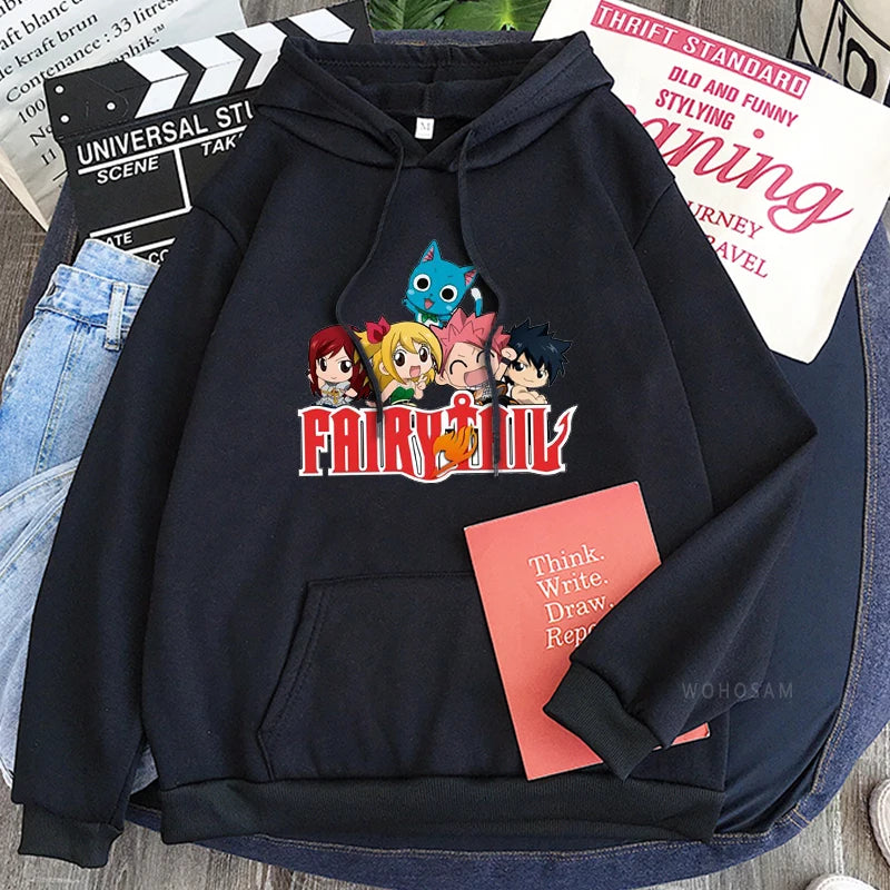 Fairy Tail Japan Anime Harajuku Hoodies Winter Casual Pullover Happy/Natsu Dragneel/Gray Fullbuster Manga Long Sleeve Sweatshirt