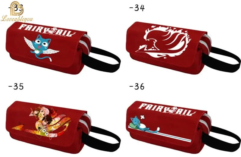 Fairy Tail Large Capacity Pencil Case Canvas School Pen Case Zipper Double Layered Supplies Box Pouch Stationery Toys Gift