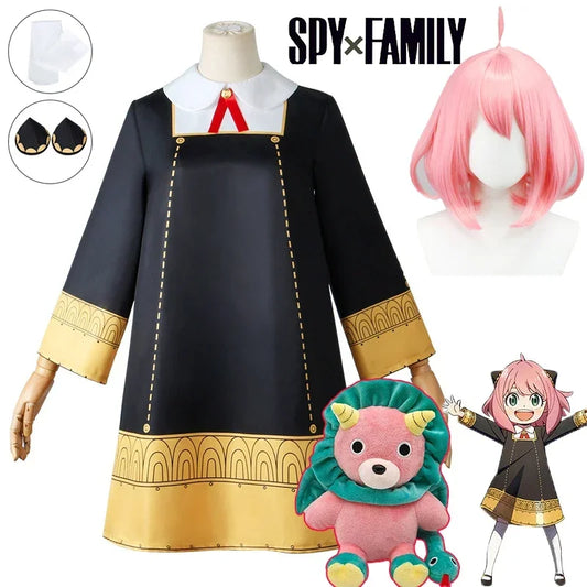 Disfraz de espía × familia | Disfraz completo de Anya Forger, perfecto para cosplay, Halloween o cualquier fiesta temática. Incluye el vestido de Anya para niña y mujer, peluca a juego y todos los accesorios para recrear el look del personaje. 