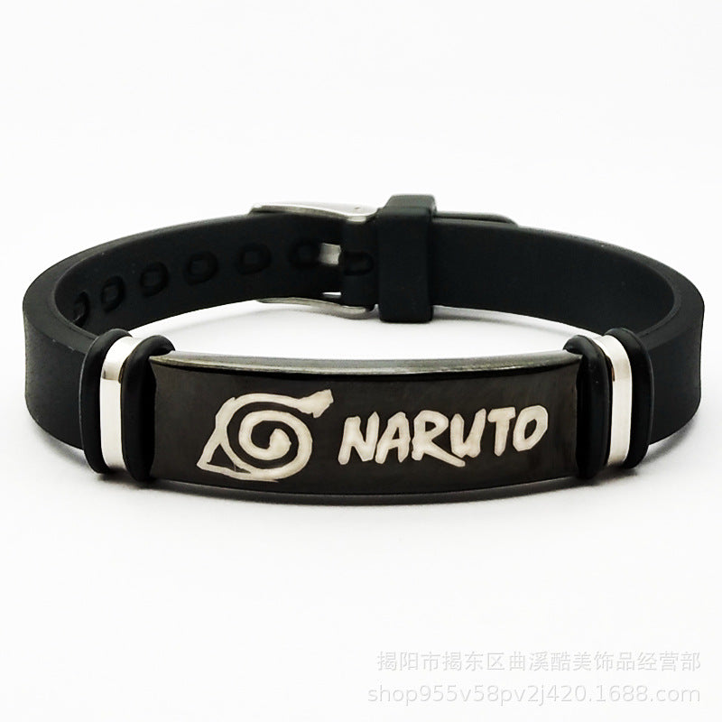 Bracelet en silicone Naruto avec bande en métal gravé : accessoire élégant et personnalisé, parfait pour ajouter une touche unique à votre style