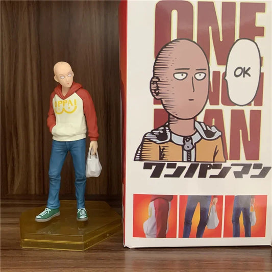 18cm Figurine One Punch Man | Figurine en PVC de Saitama portant un hoodie oppai, capturant un moment décontracté du héros. Idéale pour les collectionneurs et fans de One Punch Man, ainsi que comme décoration ou cadeau