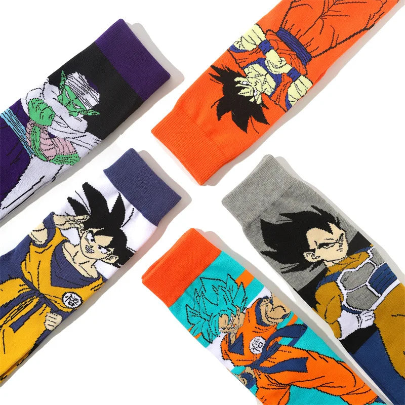 Chaussettes Dragon Ball  | Chaussettes en coton longues et respirantes avec imprimé des personnages de DBZ. Style hip-hop, idéales pour les amateurs de skateboard et les fans de Dragon Ball