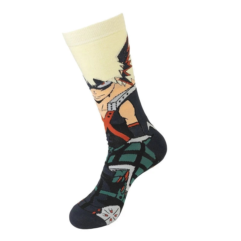 Chaussettes unisexes inspirées des personnages Izuku Midoriya, All Might, Bakugo Katsuki, et Todoroki Shoto de My Hero Academia. Un cadeau parfait pour les fans !