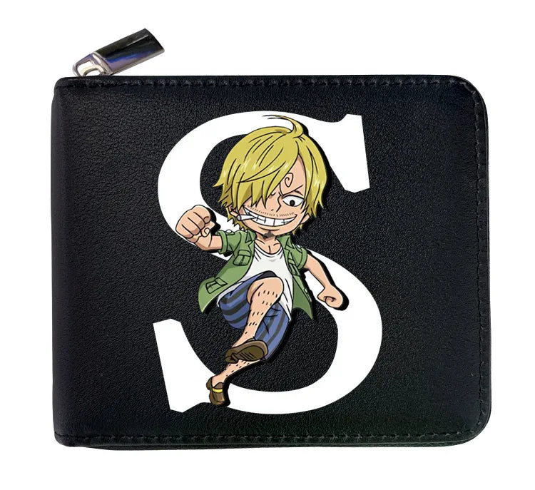 12*10cm Portefeuille en Cuir à Fermeture Zip One Piece. Ce portefeuille en cuir arbore les initiales des personnages emblématiques de One Piece, alliant style et fonctionnalité