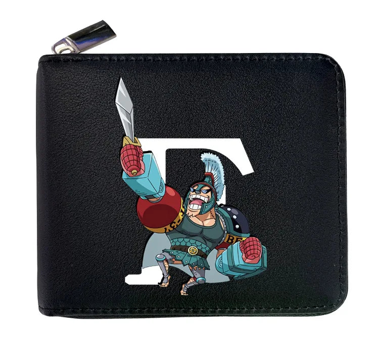 12*10cm Portefeuille en Cuir à Fermeture Zip One Piece. Ce portefeuille en cuir arbore les initiales des personnages emblématiques de One Piece, alliant style et fonctionnalité