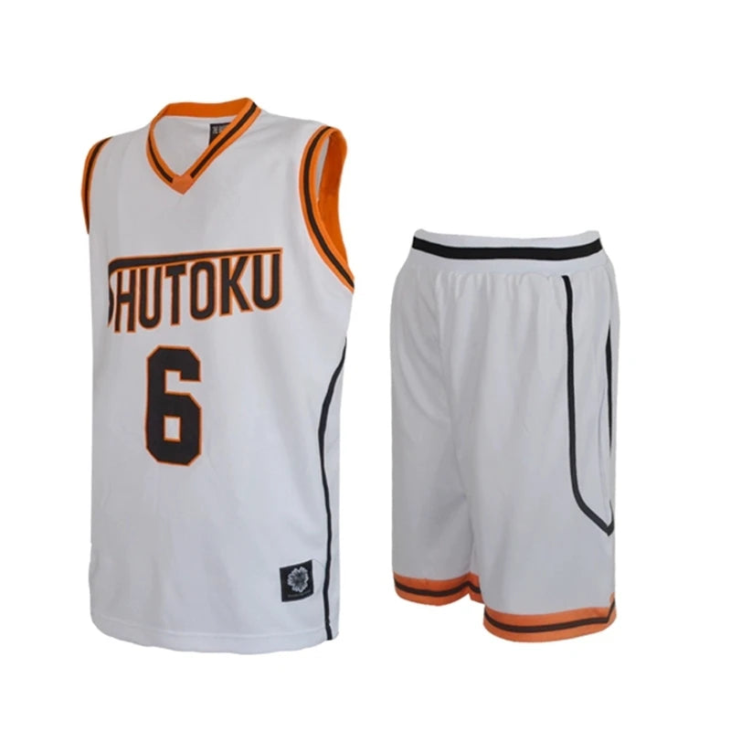 Cosplay de baloncesto del anime Kuroko | Uniforme escolar Shutoku: conjunto de camiseta número 6 de Midorima Shintaro. Incluye camiseta deportiva y pantalón corto. Ideal para cosplay, fanáticos del anime o actividades deportivas.