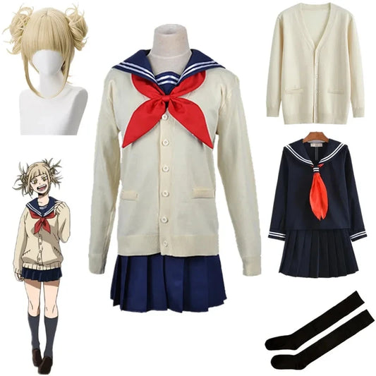 Cosplay My Hero Academia | Transformez-vous en Himiko Toga avec ce costume complet inspiré. Comprend un uniforme JK, un pull, un manteau et une perruque. Idéal pour Halloween, cosplay ou événements thématique