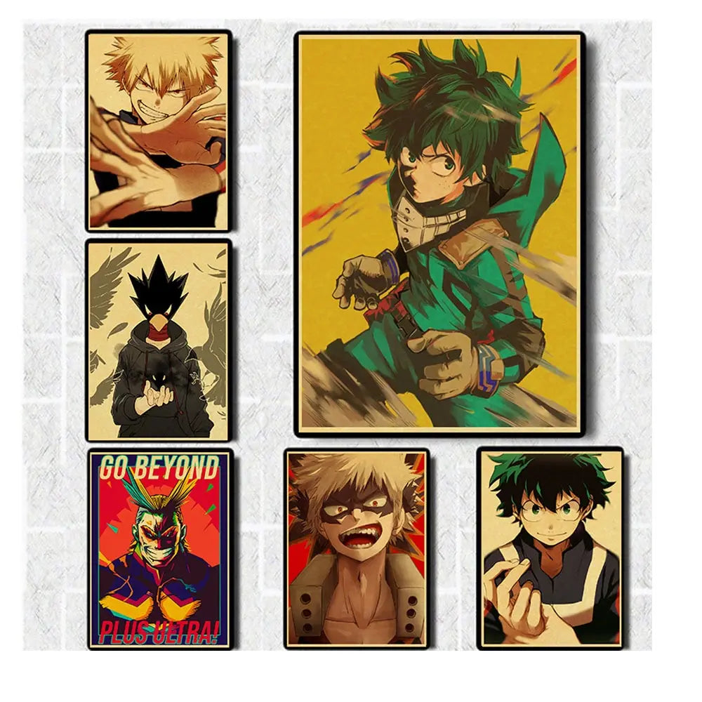 Póster Mi Héroe Academia | Póster retro en papel kraft, ideal para decorar una habitación o espacio personal. Imprescindible para los fanáticos del anime.