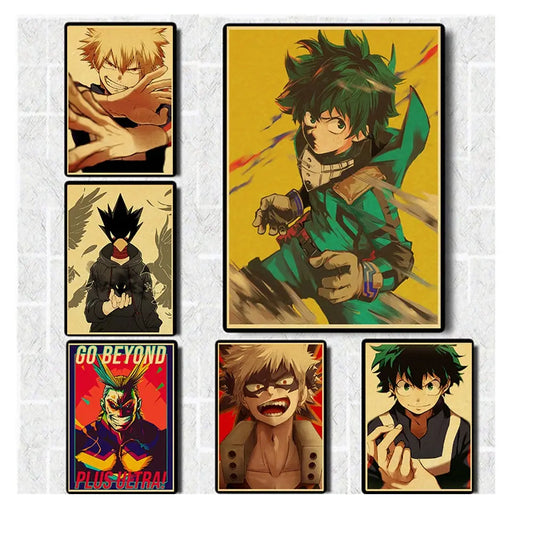 Poster My Hero Academia | Affiche rétro en papier kraft, idéale pour décorer une chambre ou un espace personnel. Un incontournable pour les fans d'anime