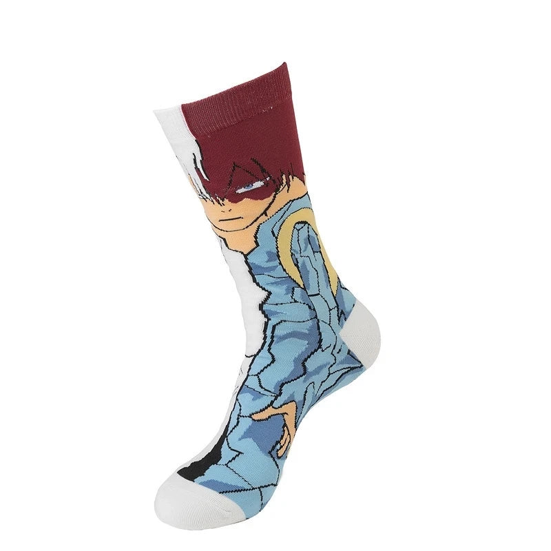 Chaussettes unisexes inspirées des personnages Izuku Midoriya, All Might, Bakugo Katsuki, et Todoroki Shoto de My Hero Academia. Un cadeau parfait pour les fans !