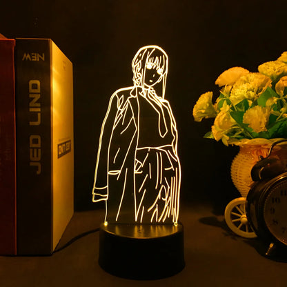 Lámpara de noche LED 3D con figura acrílica del Hombre Motosierra. Función táctil, LED de colores. Perfecta para decorar una habitación con una original luz 3D