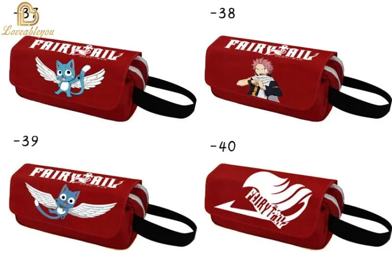 Fairy Tail Large Capacity Pencil Case Canvas School Pen Case Zipper Double Layered Supplies Box Pouch Stationery Toys Gift