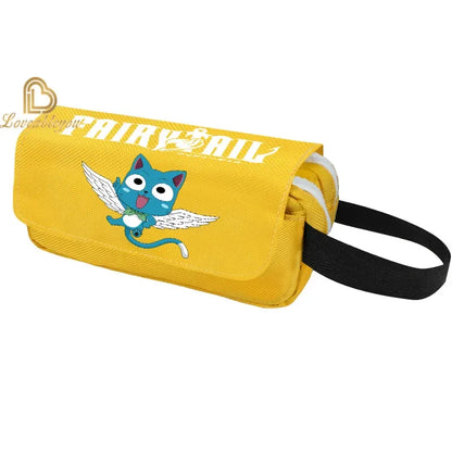 Fairy Tail Large Capacity Pencil Case Canvas School Pen Case Zipper Double Layered Supplies Box Pouch Stationery Toys Gift