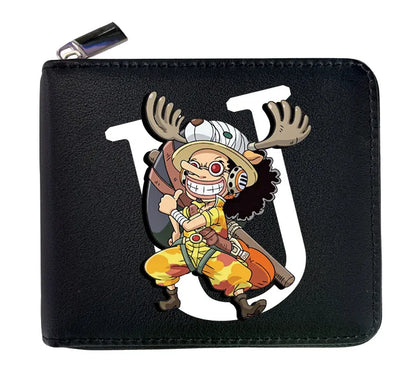 12*10cm Portefeuille en Cuir à Fermeture Zip One Piece. Ce portefeuille en cuir arbore les initiales des personnages emblématiques de One Piece, alliant style et fonctionnalité