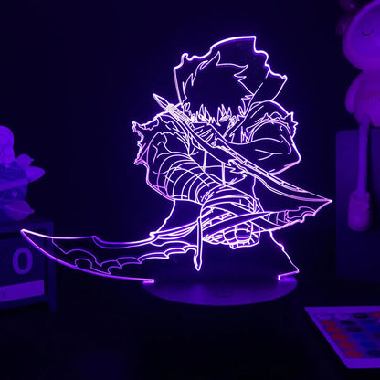 Lámpara de noche LED 3D con figura acrílica del Hombre Motosierra. Función táctil, LED de colores. Perfecto para decorar una habitación con original luz 3D