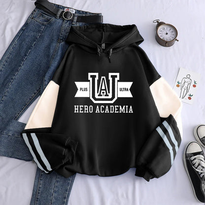 Sweat My Hero Academia | Sweat à capuche Harajuku UA, manches longues patchwork. Style streetwear pour hommes et femmes, parfait pour l’hiver