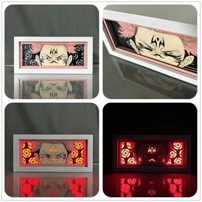 Cadre Lumineux LED 3D Jujutsu Kaisen découpe en papier, parfaite pour la décoration de chambre ou comme cadeau d'anniversaire