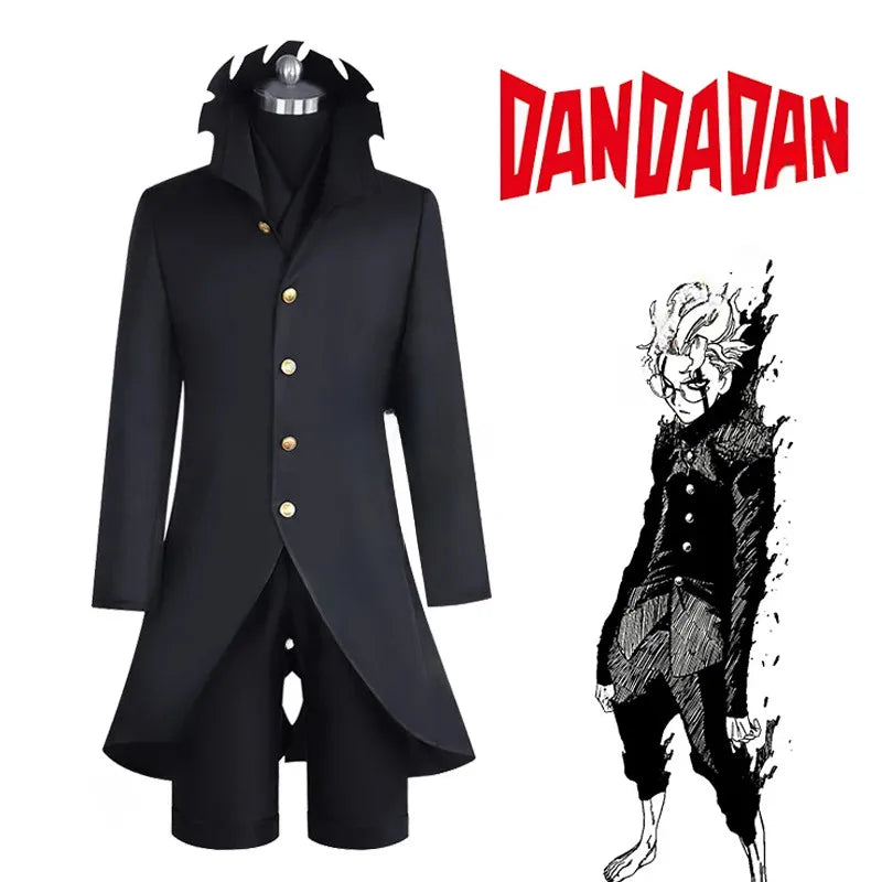 Cosplay DAN DA DAN de Ken Takakura (Okarun) -  Uniforme noir, perruque et masque facial et lunettes emblématiques. Idéal pour cosplay et fans de Dandadan