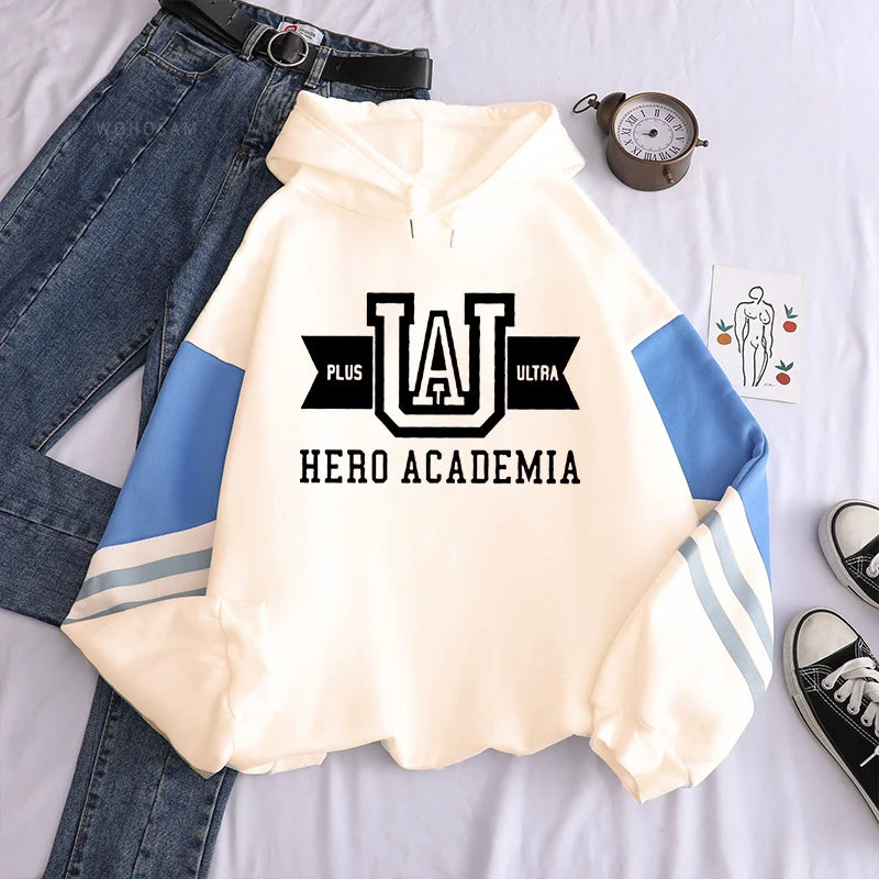 Sweat My Hero Academia | Sweat à capuche Harajuku UA, manches longues patchwork. Style streetwear pour hommes et femmes, parfait pour l’hiver