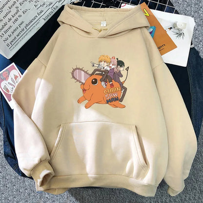 Sudadera casual con capucha para hombre y mujer, con estampado de Denji y Pochita de Chainsaw Man. Este moderno suéter Harajuku es perfecto para los fanáticos del anime y brinda comodidad y estilo para el uso diario.