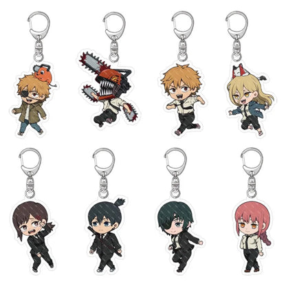 Porte-clés en acrylique double face avec des illustrations de personnages de Chainsaw Man. Accessoire parfait pour les fans, idéal comme pendentif pour sac ou trousseau de clés. Design tendance et pratique, parfait pour un cadeau ou une collection