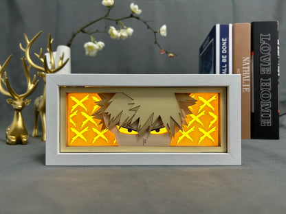 Cadre Lumineux LED 3D MY HERO ACADEMIA représentant Katsuki Bakugo, découpe en papier, parfaite pour la décoration de chambre ou comme cadeau d'anniversaire pour les fans de l'anime