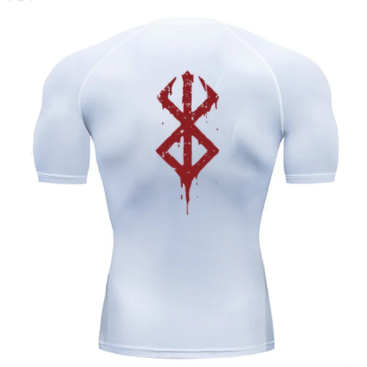 T-shirt de compression Berserk pour homme | Imprimé 3D du symbole de Berserk, maillot respirant à séchage rapide, parfait pour le sport et le fitness