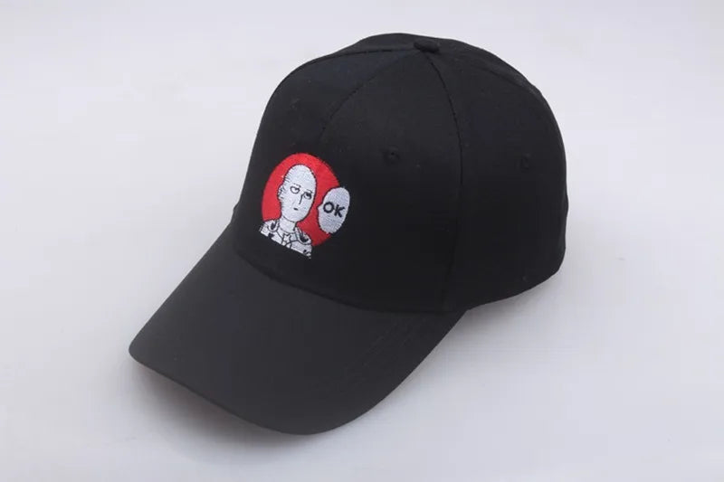 Casquette brodée de Saitama de One Punch Man. Un accessoire ajustable et unisex, parfait pour les fans de l'anime. Idéale pour les activités extérieures ou comme accessoire de mode décontracté