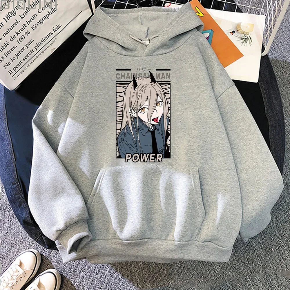 Sweat à capuche pour femmes avec impression Kawaii de Power de Chainsaw Man. Ce sweatshirt Harajuku est idéal pour l'automne et offrant un style décontracté. Parfait pour les fans de l'anime à la recherche d'un vêtement cosy et tendance