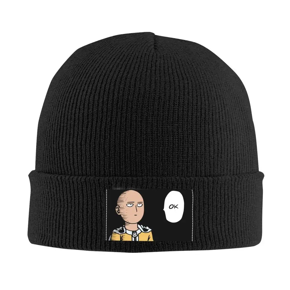 Bonnet tricoté avec motif "OK" de Saitama. Confortable et chaud, parfait pour l’automne et l’hiver. Accessoire décontracté idéal pour les fans d’anime