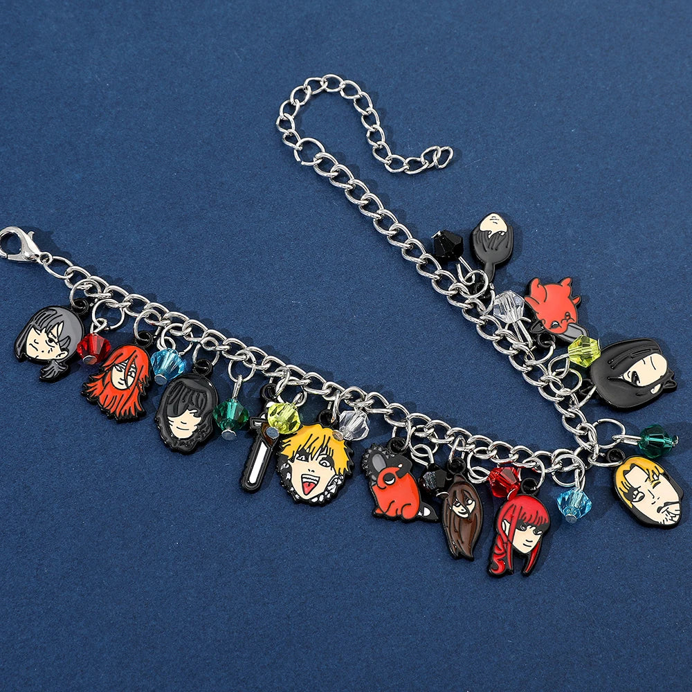 Bracelet Chainsaw Man | Bracelet à breloques avec pendentifs des personnages de Chainsaw Man. Parfait pour les fans de l'anime, cet accessoire stylé est un excellent cadeau pour hommes. Idéal pour compléter une tenue avec une touche d’anime