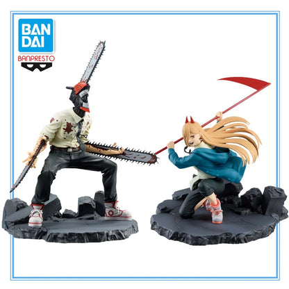 12-14cm Figurine Originale Bandai Banpresto (édition Vibration Stars) Chainsaw Man | Modèles en PVC de Denji et Power en pleine action. Parfaits comme jouets d'action, cadeaux ou objets de collection pour les fans