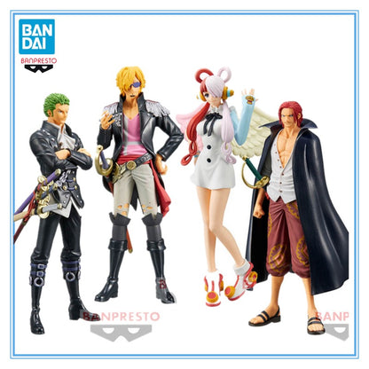 Figuras DXF oficiales de BANDAI One Piece de 18 cm | Modelos detallados de PVC de personajes icónicos de One Piece: Roronoa Zoro, Sanji Vinsmoke, Uta y Red Shanks (RED Film Version). Ideal para aficionados y coleccionistas.