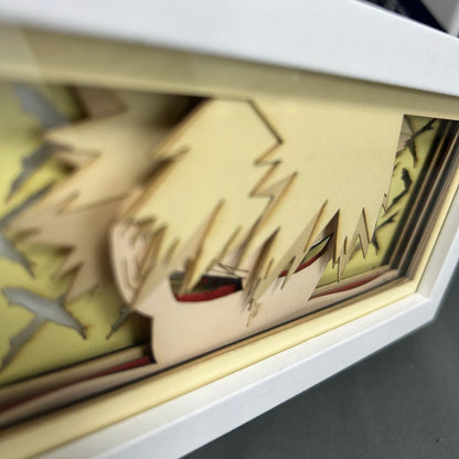 Cadre Lumineux LED 3D MY HERO ACADEMIA représentant Katsuki Bakugo, découpe en papier, parfaite pour la décoration de chambre ou comme cadeau d'anniversaire pour les fans de l'anime