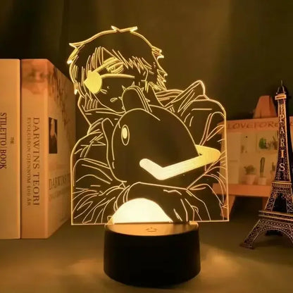 Figurine lumineuse représentant les personnages de Chainsaw Man. Idéal pour décorer une chambre d'enfant, ce stand LED peut également servir de veilleuse. Parfait comme cadeau d'anniversaire pour les fans de Chainsaw Man, combinant décoration et utilité