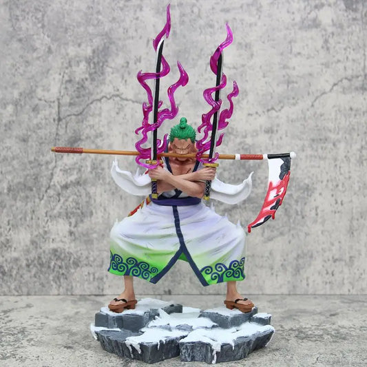 Figura de una pieza de 31 cm | Roronoa Zoro en plena acción con su Santôryû (estilo de tres espadas). Una incorporación impresionante para cualquier colección de One Piece, que captura el poder y la determinación del famoso espadachín. 