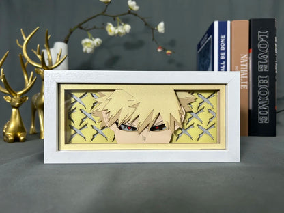 Cadre Lumineux LED 3D MY HERO ACADEMIA représentant Katsuki Bakugo, découpe en papier, parfaite pour la décoration de chambre ou comme cadeau d'anniversaire pour les fans de l'anime