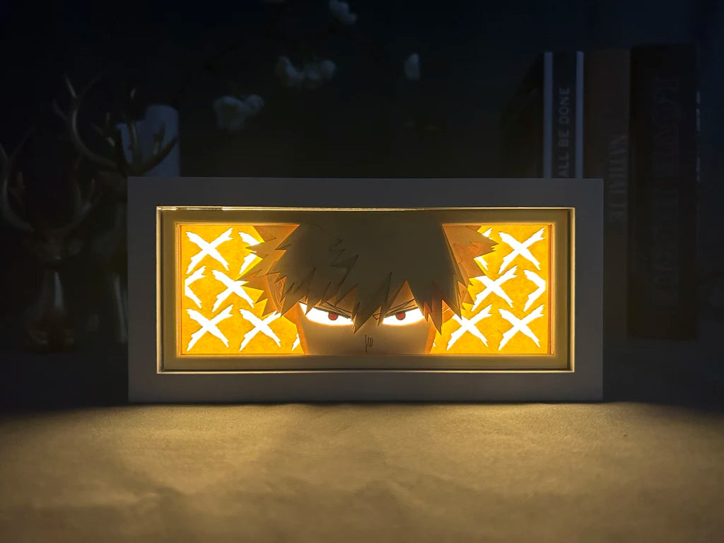 Cadre Lumineux LED 3D MY HERO ACADEMIA représentant Katsuki Bakugo, découpe en papier, parfaite pour la décoration de chambre ou comme cadeau d'anniversaire pour les fans de l'anime