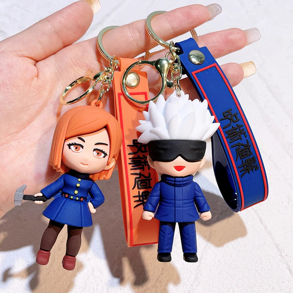 Porte-clés kawaii inspiré de Jujutsu Kaisen représentant Gojo, Yuji, Megumi, Nobara. Parfait pour accrocher à votre sac ou comme porte-clés décoratif