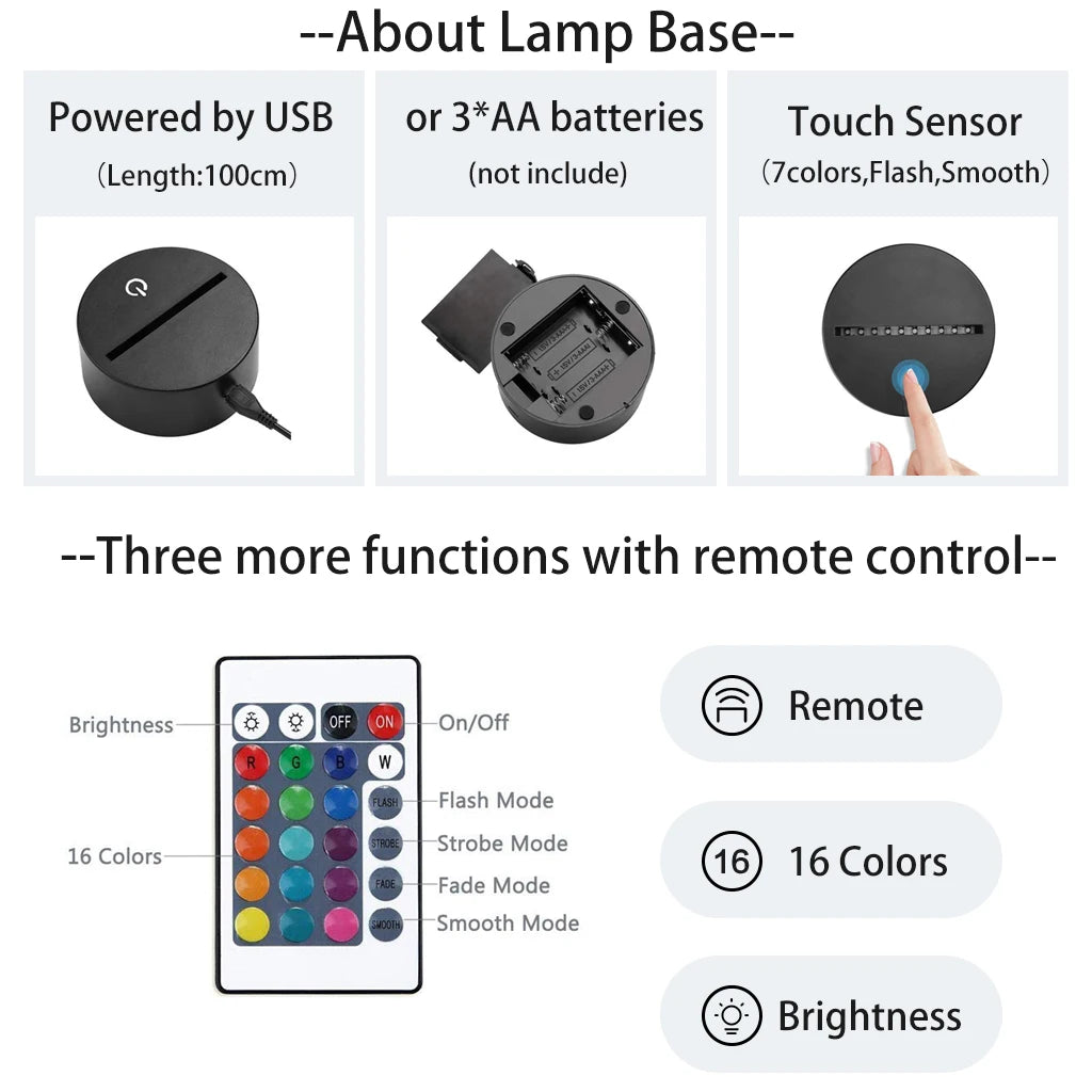 Lámpara de noche LED 3D con figura acrílica del Hombre Motosierra. Función táctil, LED de colores. Perfecto para decorar una habitación con original luz 3D