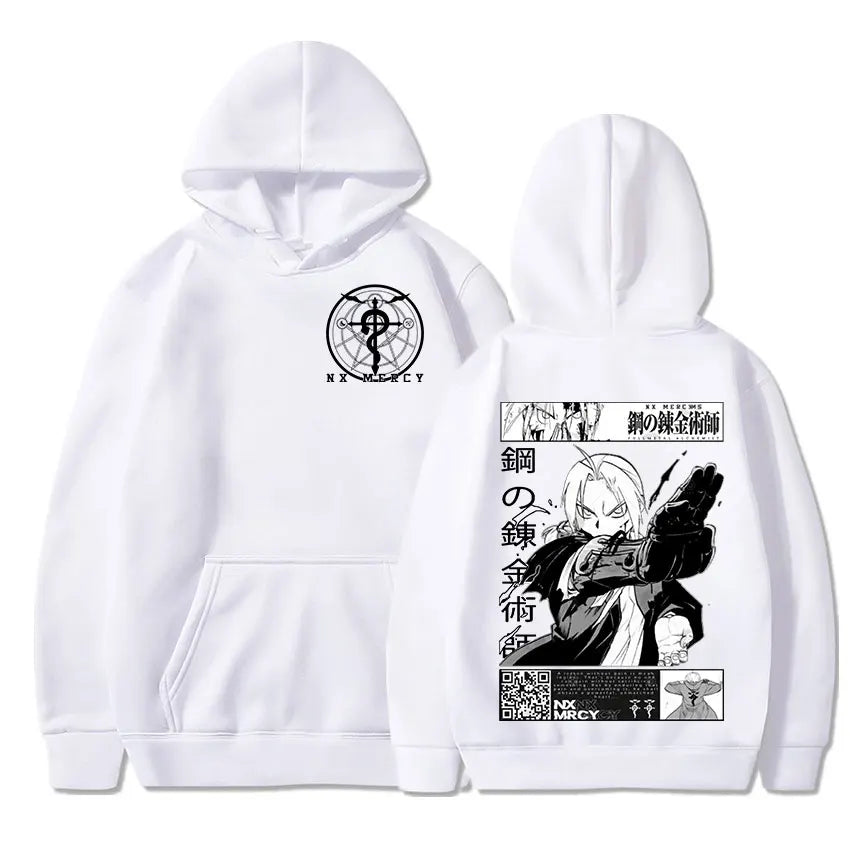 Sweat à capuche oversized inspiré du style Harajuku, avec impression Fullmetal Alchemist. Ce pull classique, ample et confortable. Parfait pour une tenue décontractée ou un look streetwear tendance