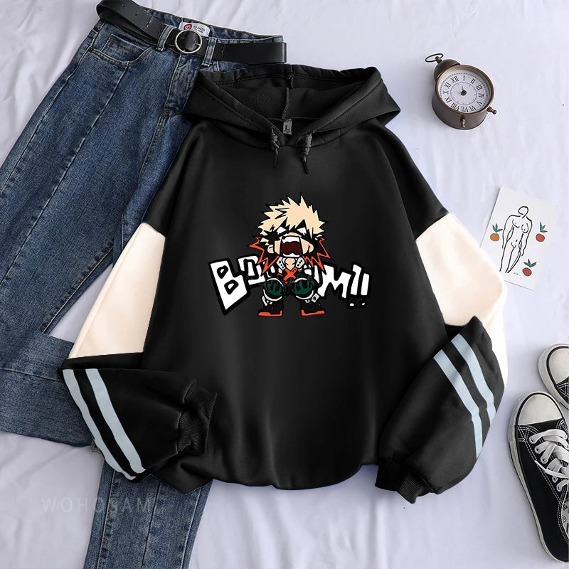 Sweat à Capuche My Hero Academia | Sweat graphique unisexe avec impression Bakugo, style décontracté et oversized. Parfait pour les fans d'anime et le streetwear Harajuku