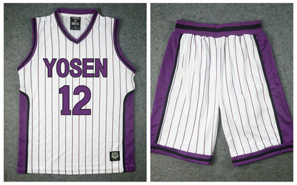 Kuroko no Basket Cosplay | Uniforme escolar de Yosen: conjunto de camisetas número 9 o número 12 de Murasakibara Atsushi y Tatsuya Himuro. Incluye camiseta deportiva y pantalón corto. Perfecto para cosplay, fanáticos del anime o actividades deportivas.