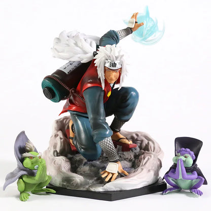 20cm Figurine Collector | Jiraiya avec Shima et Fukasaku modèle détaillé du Sannin légendaire et de ses deux compagnons crapauds. Parfait pour les fans de Naruto et les collectionneurs